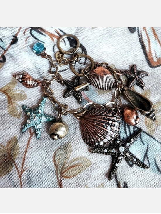 Cookie Lee Jewelry - Cookie Lee Brass Copper Seashell Marine Life Rhinestones Starfish Bracelet
